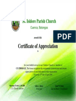 Certificate of Appreciation: St. Isidore Parish Church