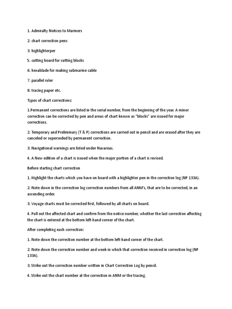 Nautical Chart Correction Guide | PDF | Water Transport