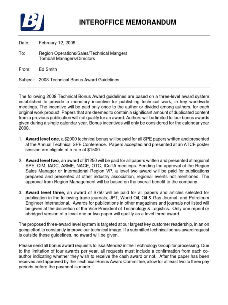 2008 Technical Bonus Award Guidelines | PDF | Economies | Business