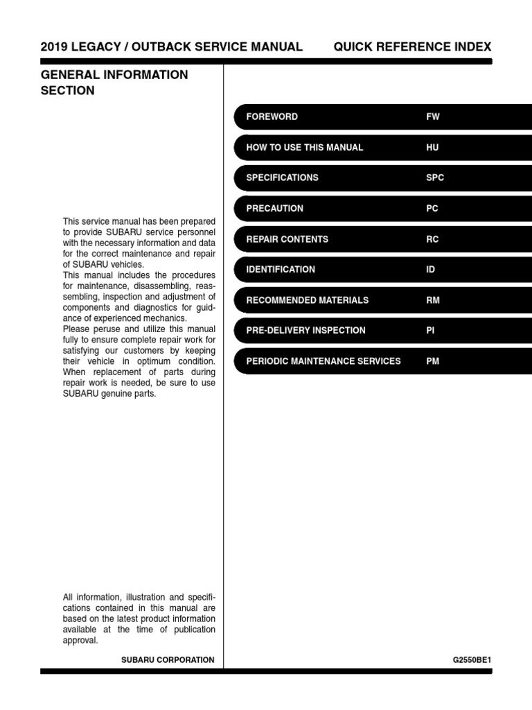 SUBARU Service Manual | Transmission (Mechanics) | Gear