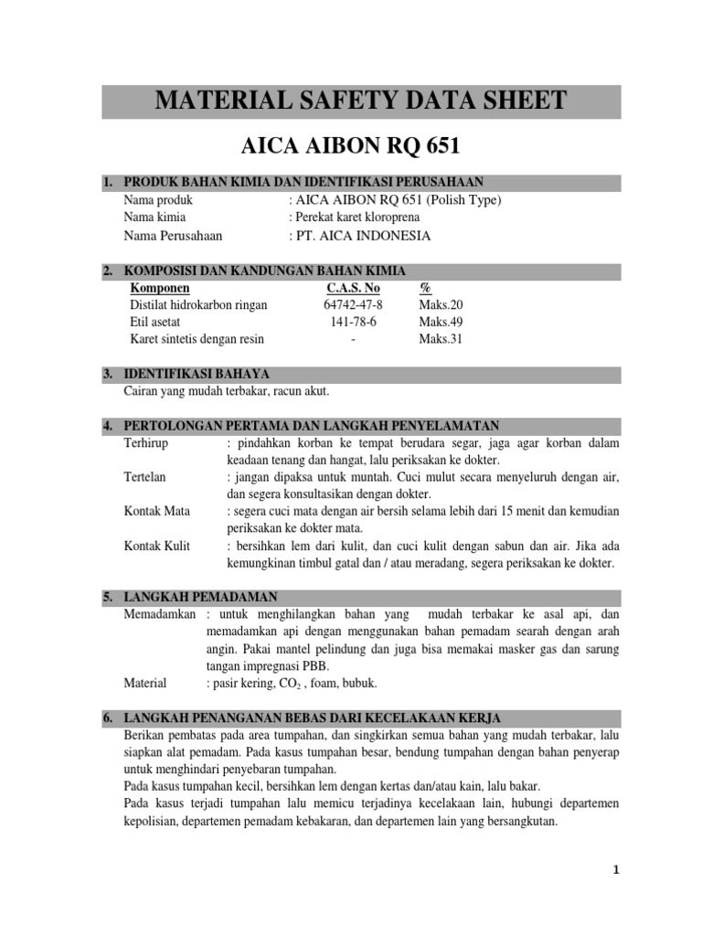 MSDS Lem Aibon RQ 651 dan Keamanannya | PDF | Pengembangan Diri