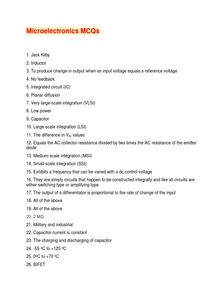 Microelectronics MCQsAnswers PDF Operational Amplifier Amplifier
