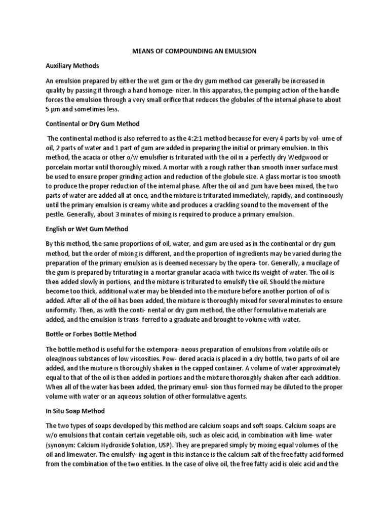 Means Of Compounding An Emulsion Download Free Pdf Emulsion Soap
