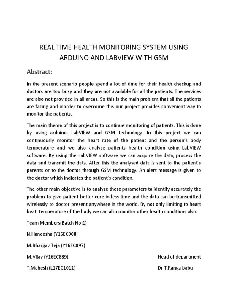 Real Time Health Monitoring System Using Arduino and Labview With GSM | PDF