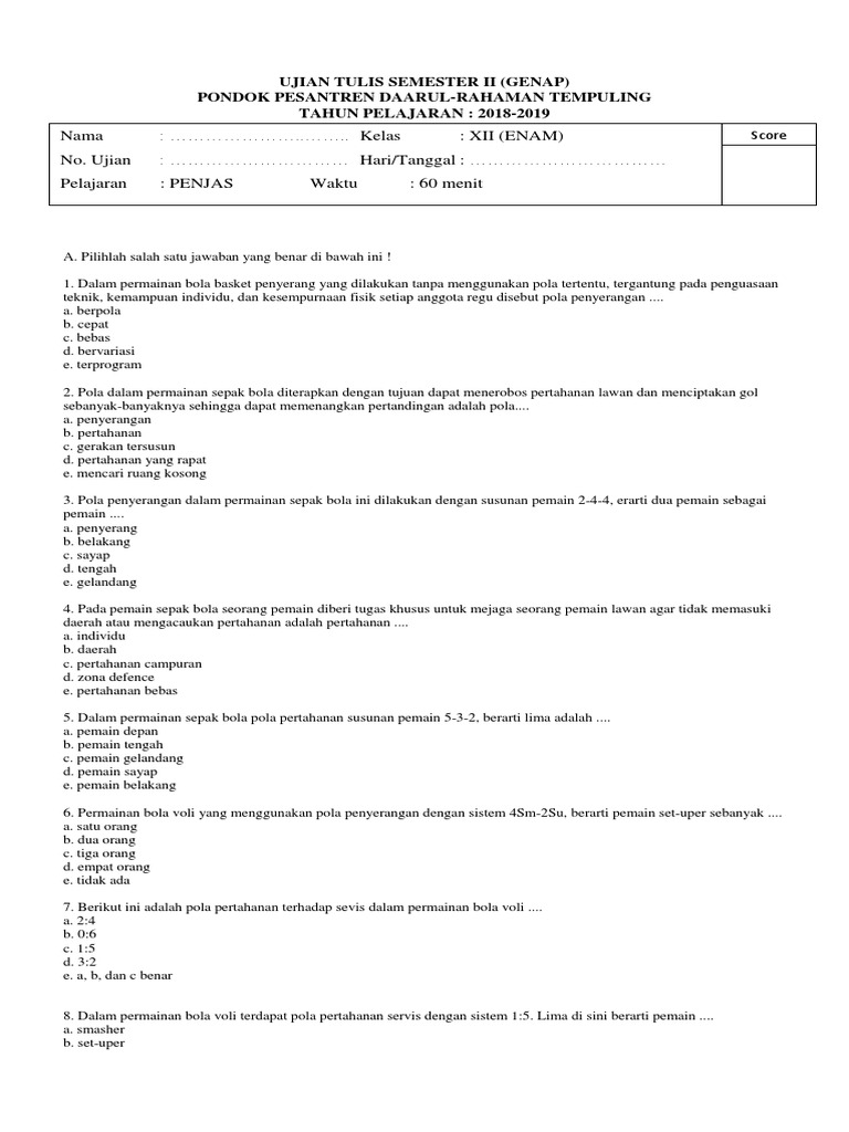Soal Penjaskes Kelas 6 Rifa I Pdf