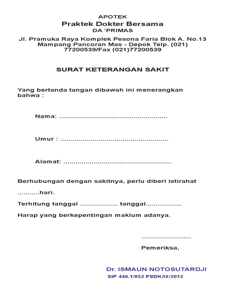 Contoh Surat Dokter