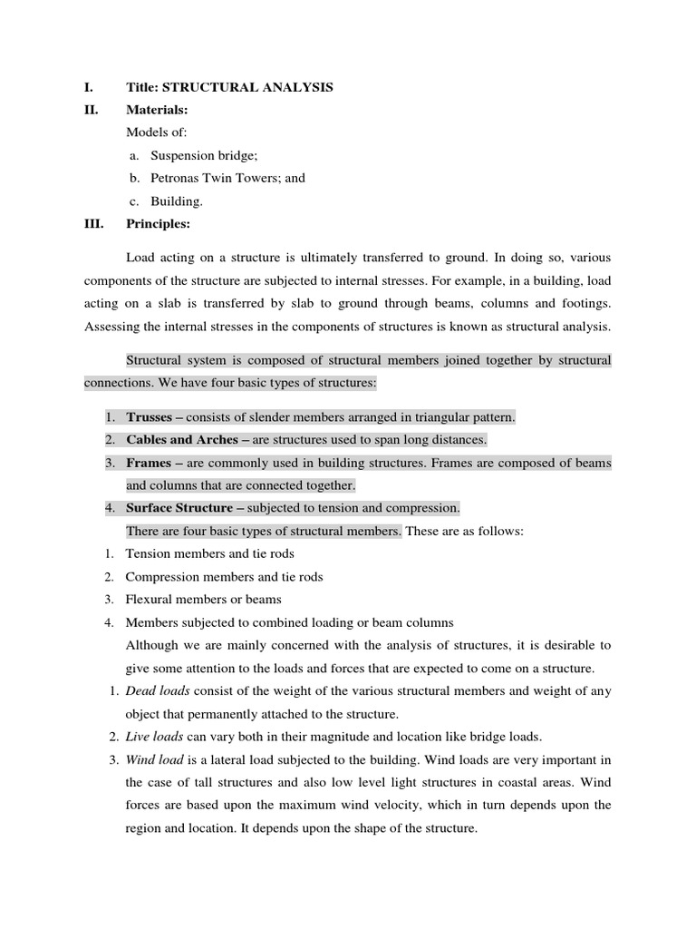 I. Title: Structural Analysis II. Materials | PDF | Beam (Structure ...