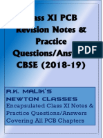 Class XI PCB Revision Notes & Practice Questions/Answers CBSE (2018-19)