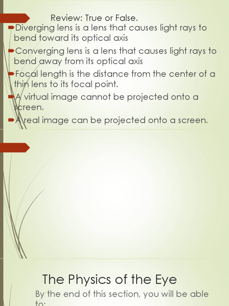 Review True or False PDF Lens (Optics) Human Eye
