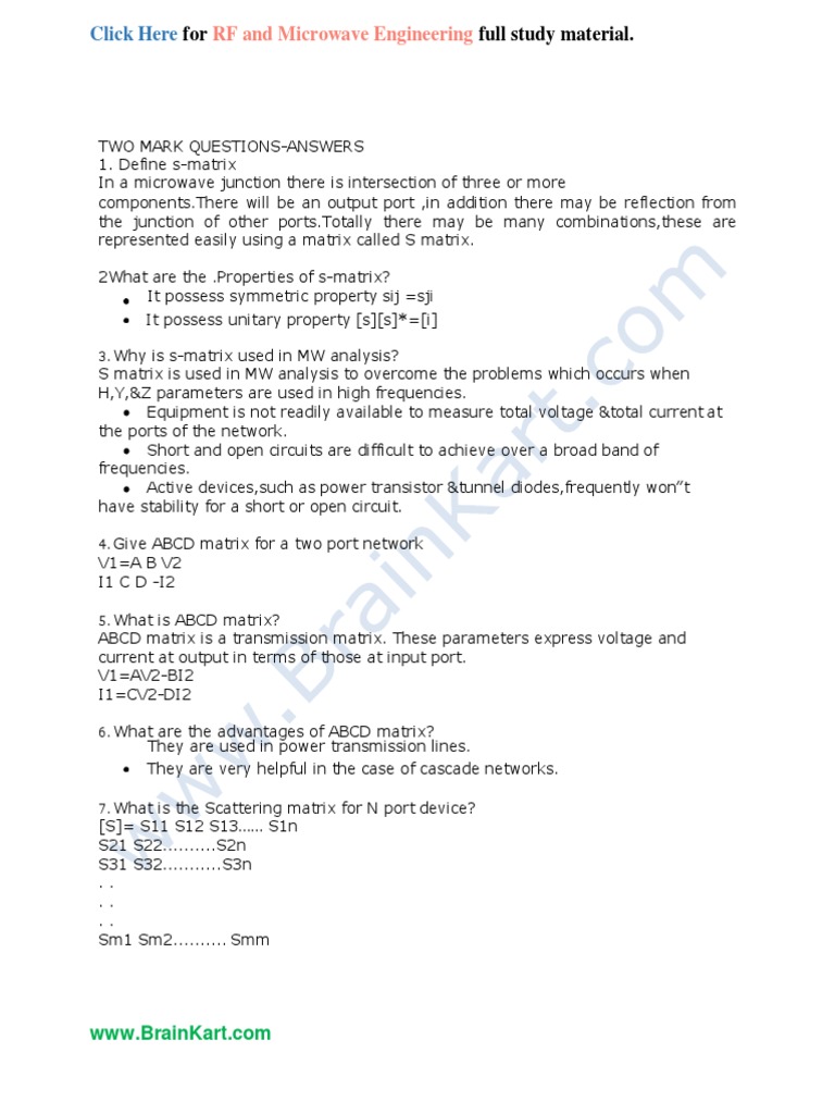 RF and Microwave Engineering Study Guide | PDF | Amplifier | Diode