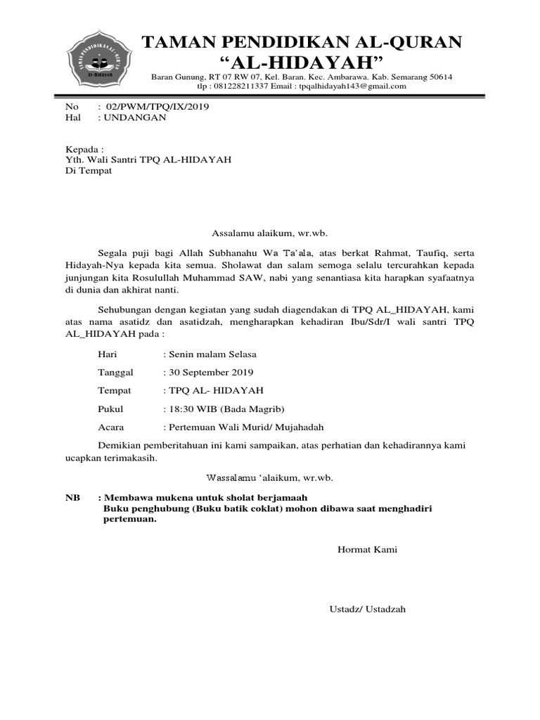Contoh Undangan TPQ | PDF