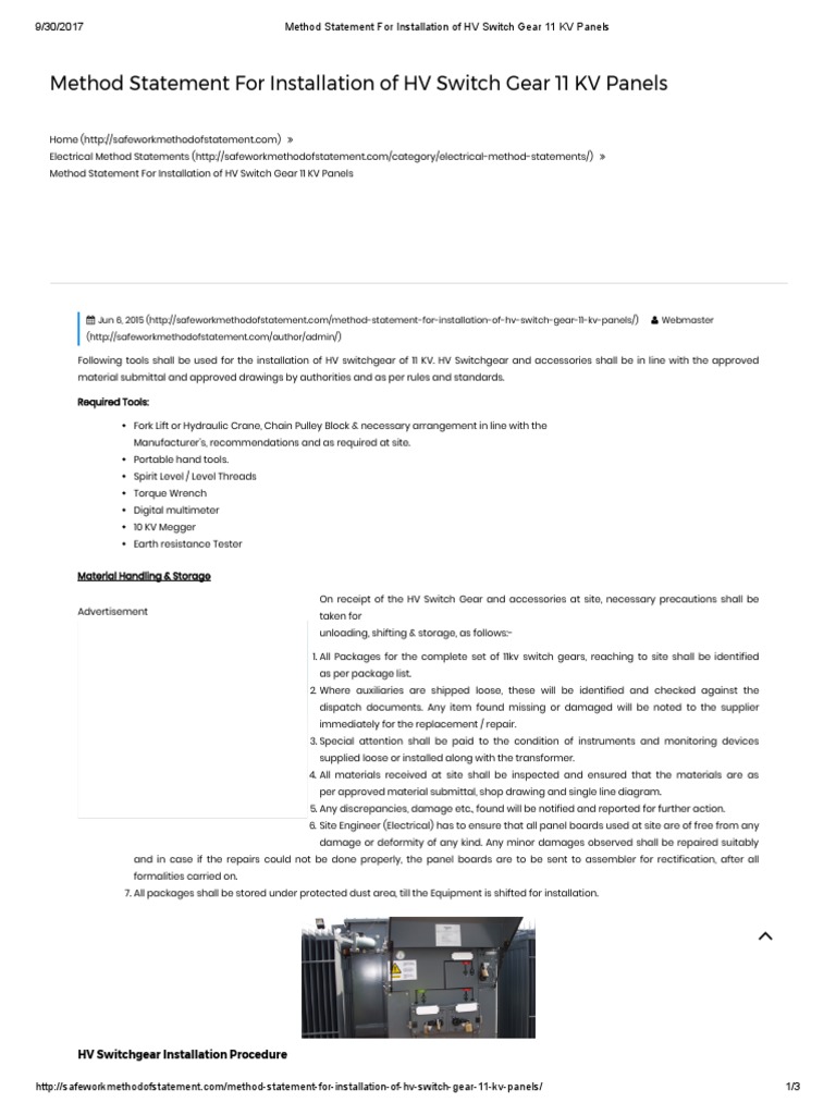 10 GB and 100 Mins For 60: Method Statement For Installation of HV ...