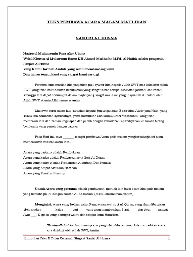 Teks Pembawa Acara Malam Maulidan Shodaqollahul Adzim Semoga Apa Yang Telah Dibaca Teman Kita Menjadikan Acara