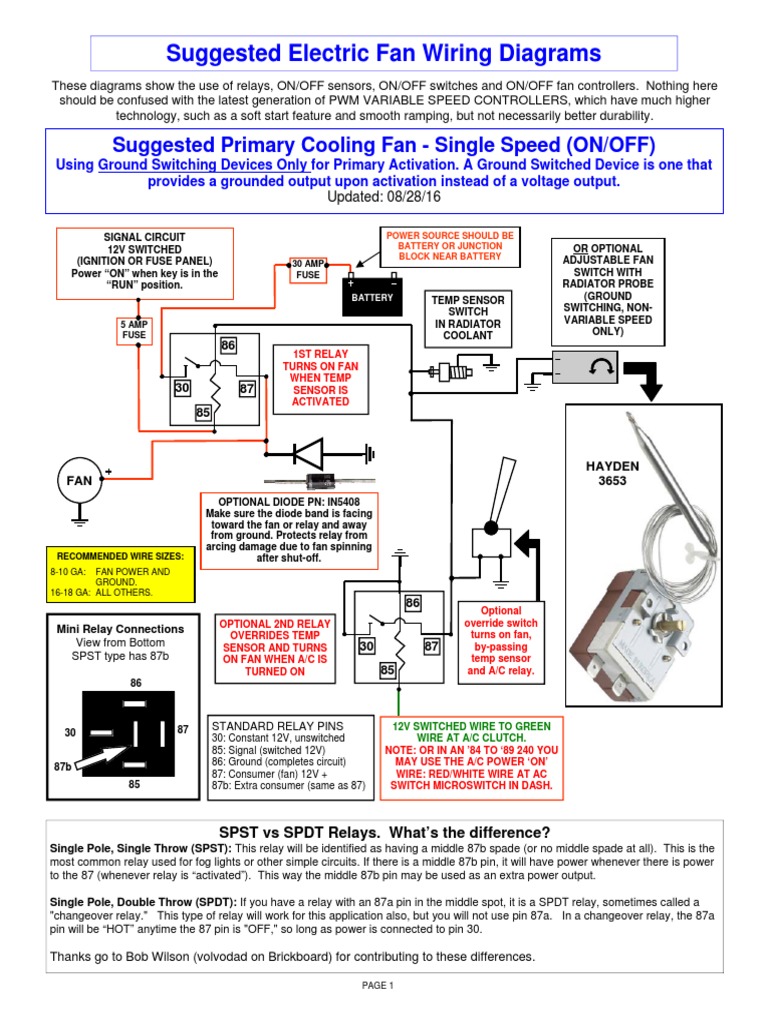 Suggested Electric Fan Wiring Diagrams: Suggested Primary Cooling Fan