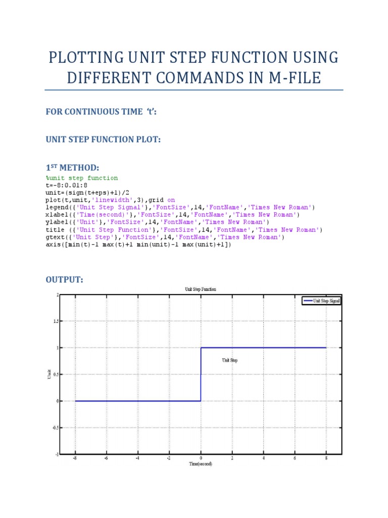 Plotting Unit Step Function Using Different Commands in M | PDF ...