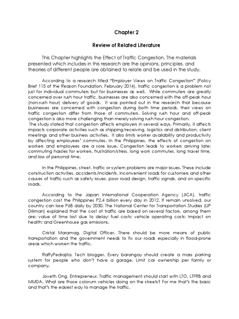 Literature review on traffic congestion picture