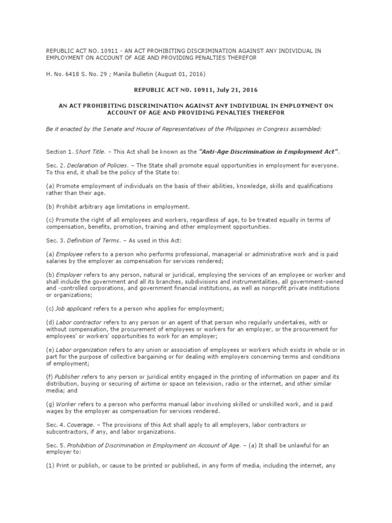 Anti Age Discrimination | PDF | President Of The Philippines | World ...