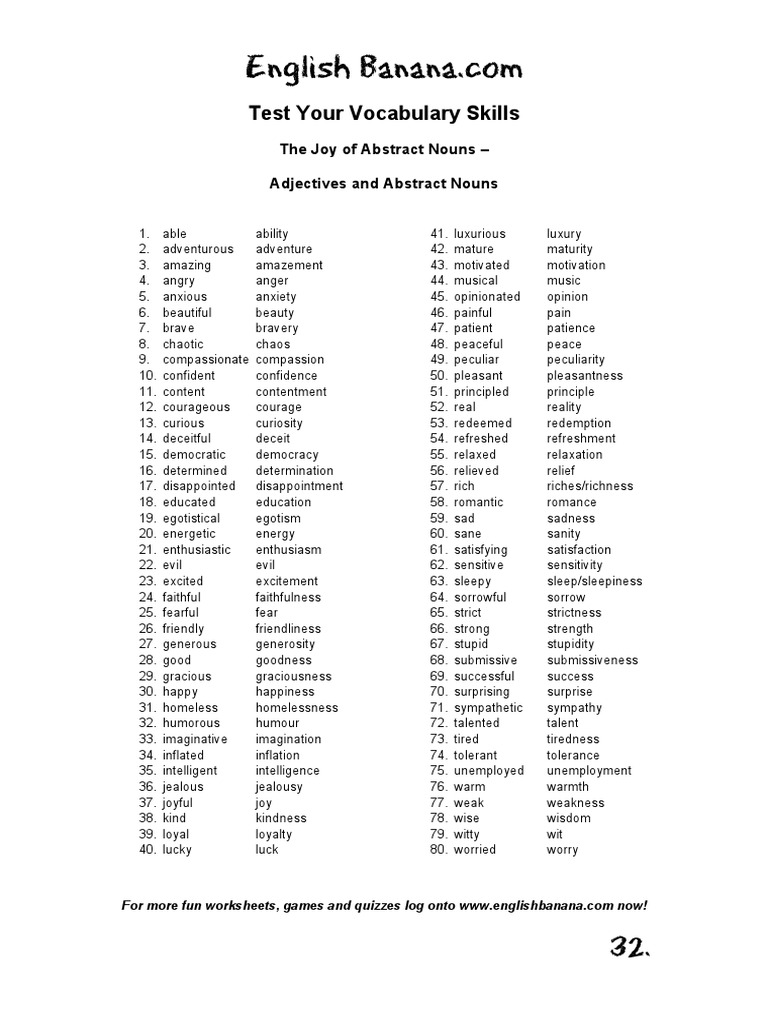 Abstract Nouns Adjectives and Abstract Nouns Brb32 PDF Courage