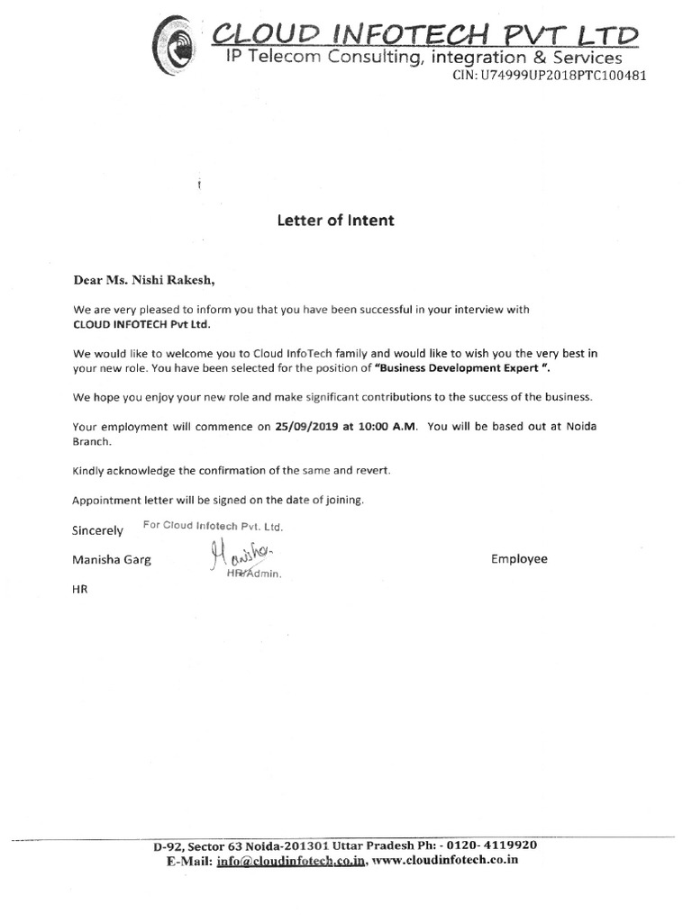 Format For Letter of Intent | PDF