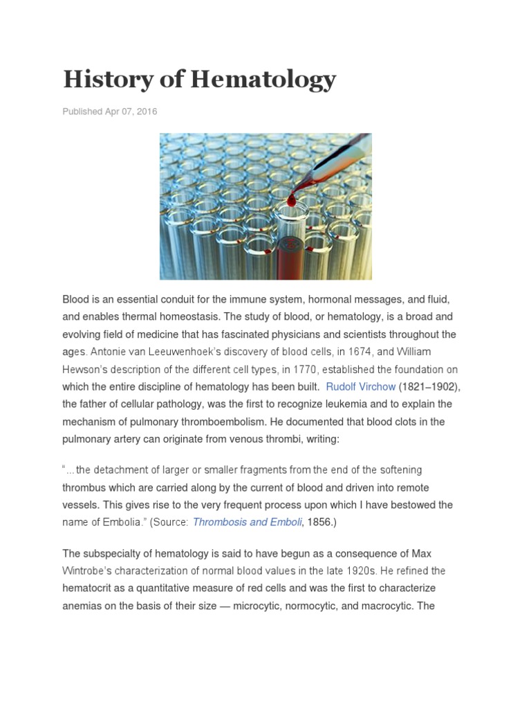 History of Hematology PDF
