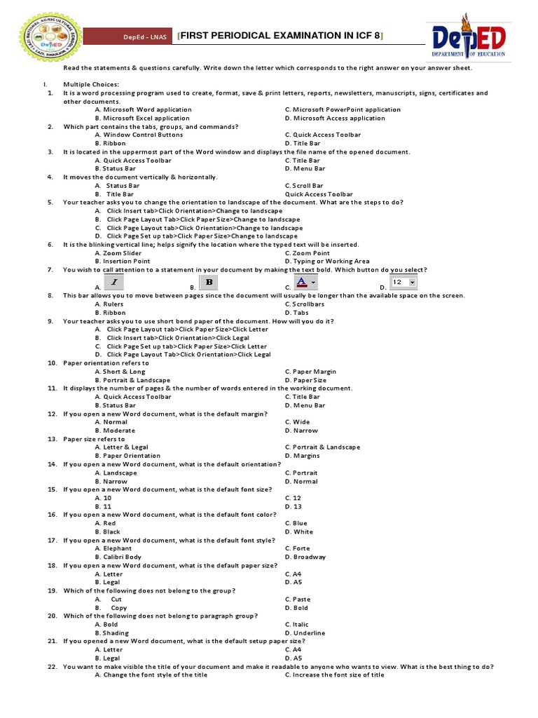 First Periodical Examination in Icf 8: Deped - Lnas | PDF | Written ...