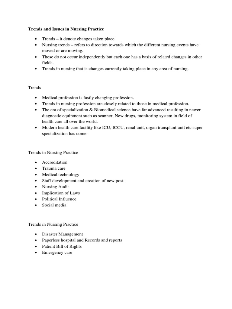 Trends and Issues in Nursing Practice | PDF