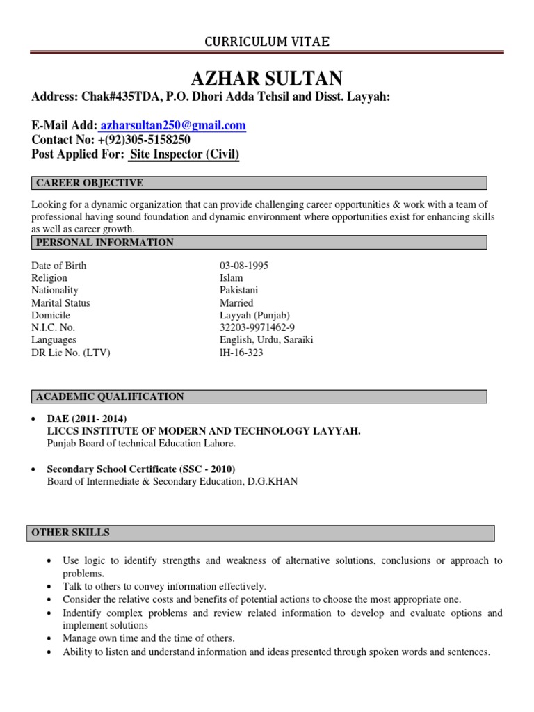 Azhar Sultan: Curriculum Vitae | PDF | Architect | Specification ...