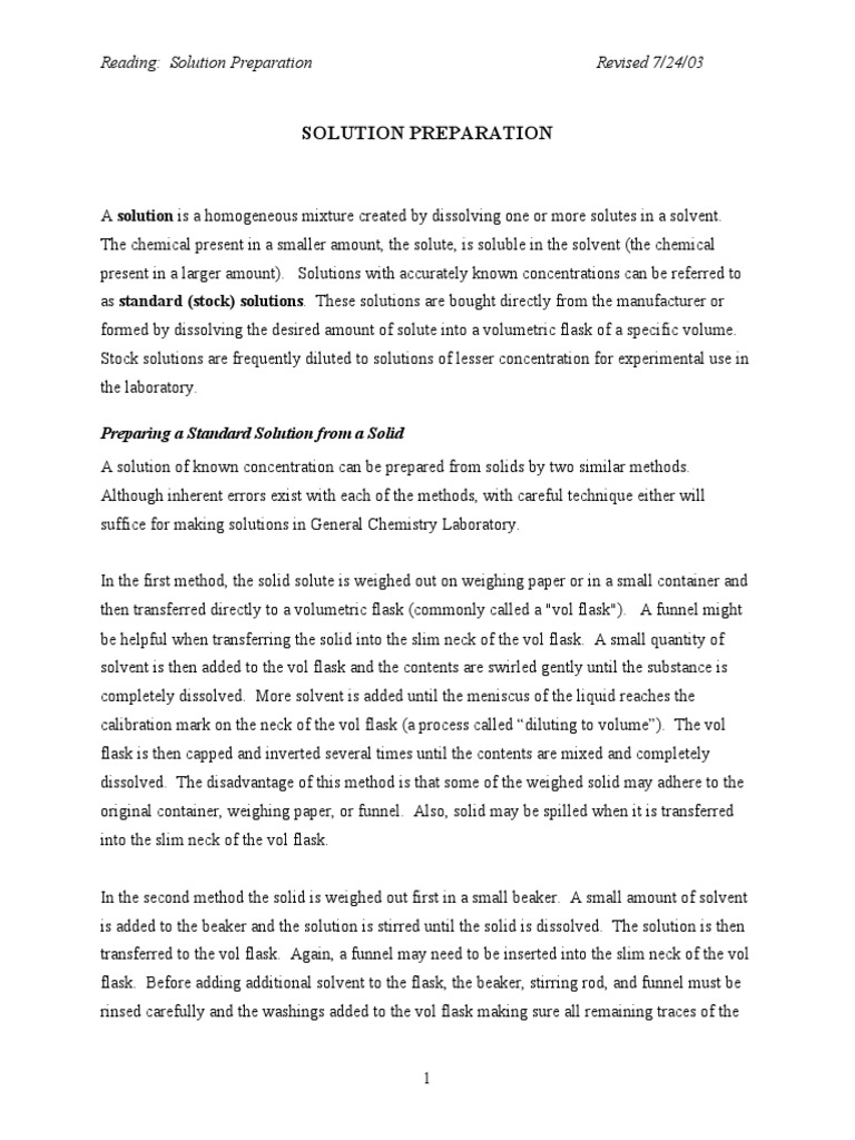 Solution Preparation Guide | PDF | Solution | Molar Concentration