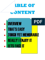Table of Content: That'S Easy Tough Yet Memorable Really I Enjoy It Lets Face It
