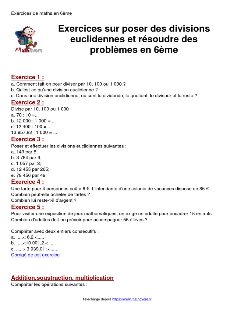 Exercice De Math 6eme Addition Soustraction Multiplication Pdf 22 - Exercices - Les Quatre Opérations 05 | PDF