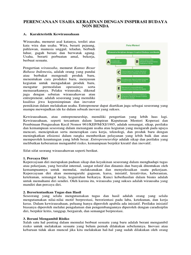 Perencanaan Usaha Kerajinan Dengan Inspirasi Budaya Non Benda