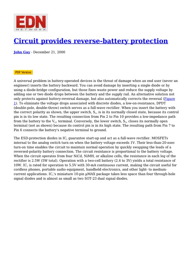 Circuit Provides Reverse Battery Protection | PDF | Computers