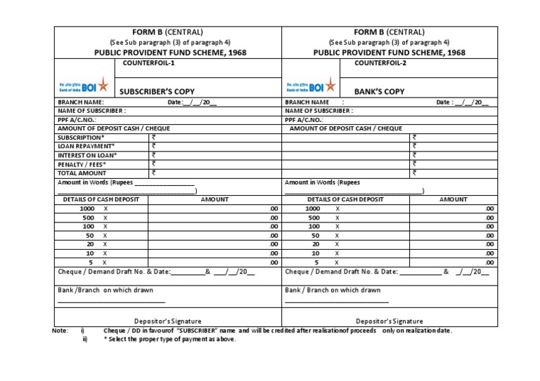 PPF Form B Deposit Slip PDF Services (Economics) Service Industries