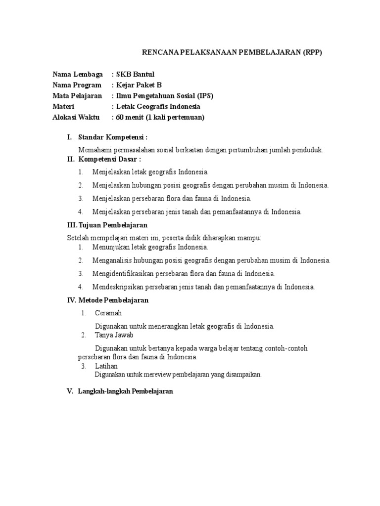 RPP Paket B: Letak Geografis Indonesia | PDF