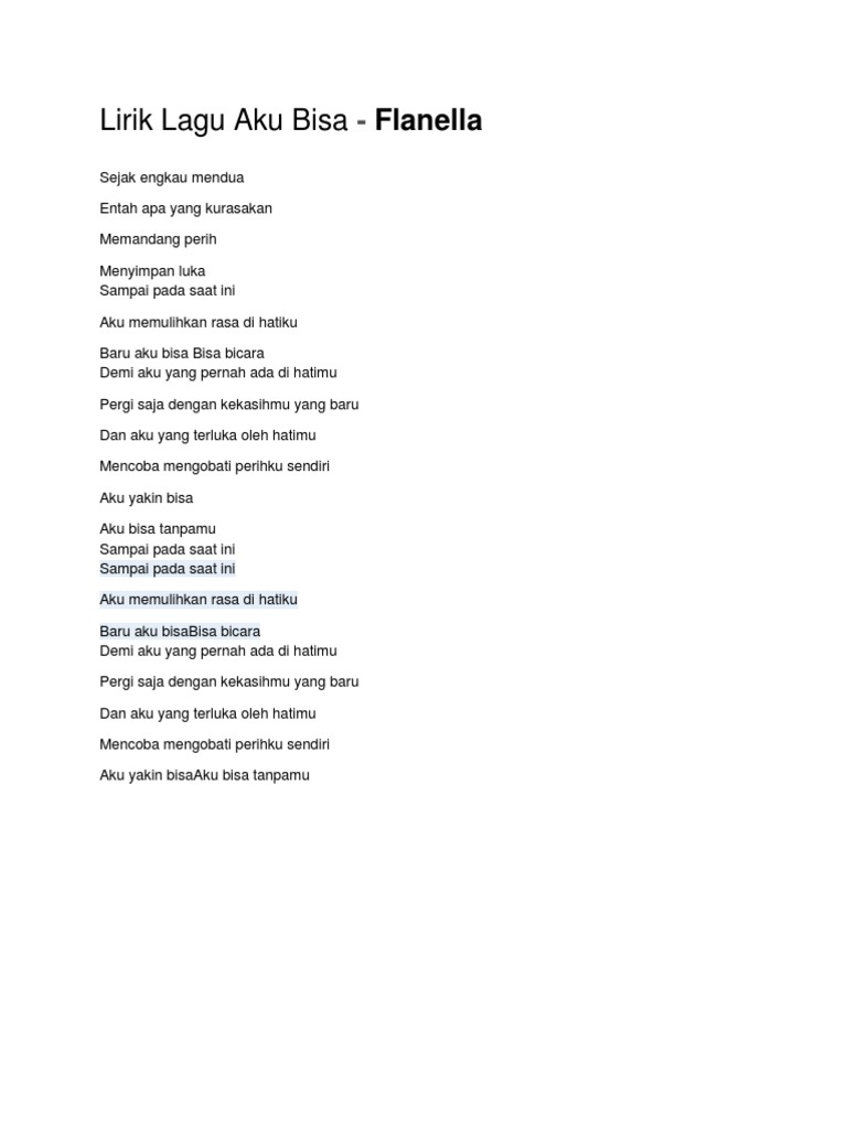 Lirik Lagu Aku Bisa | PDF