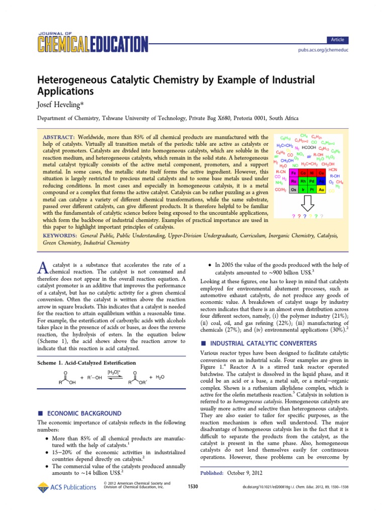 Heterogeneous Catalytic Chemistry by Example | PDF | Hydrogenation ...