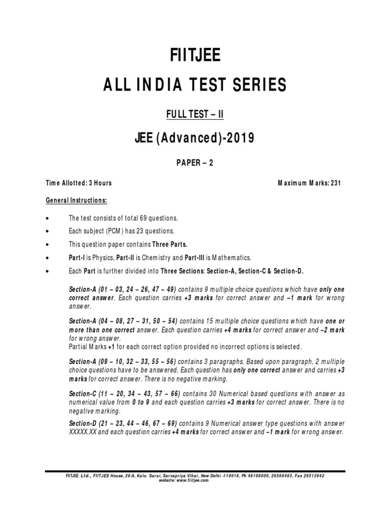 JEE Advanced 2019 Paper 2 Overview | PDF | Acceleration | Phosphorus