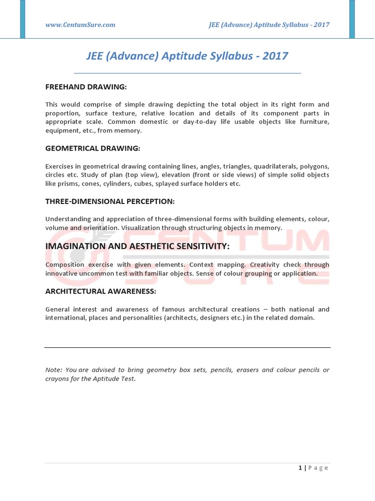 JEE Advanced 2017 Aptitude Syllabus | PDF