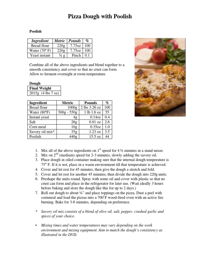 Pizza Dough With Poolish Ingredient Metric Pounds PDF