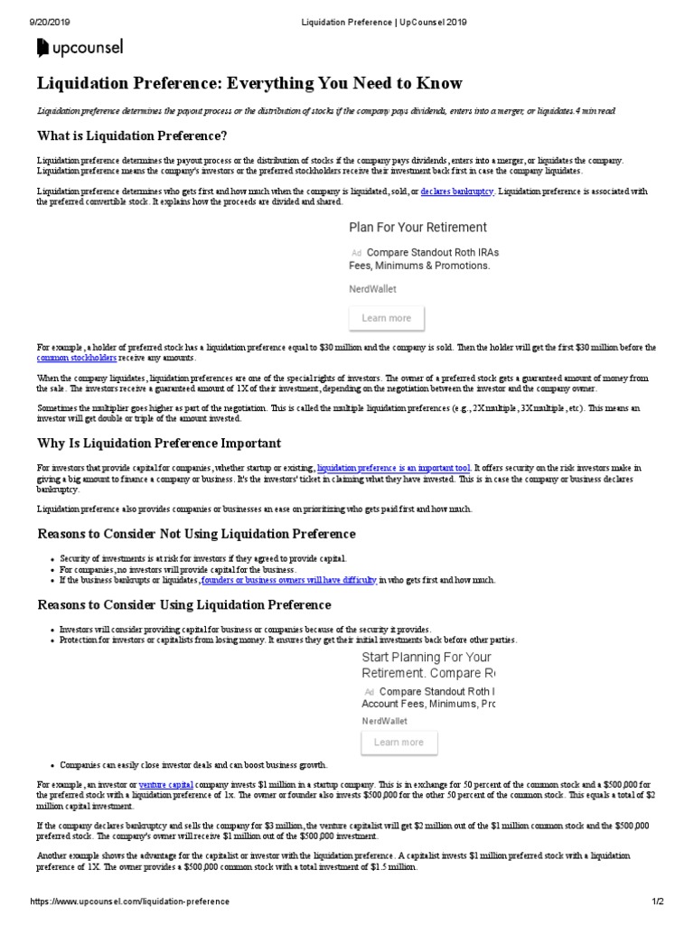 Understanding Liquidation Preference | PDF | Preferred Stock | Stocks
