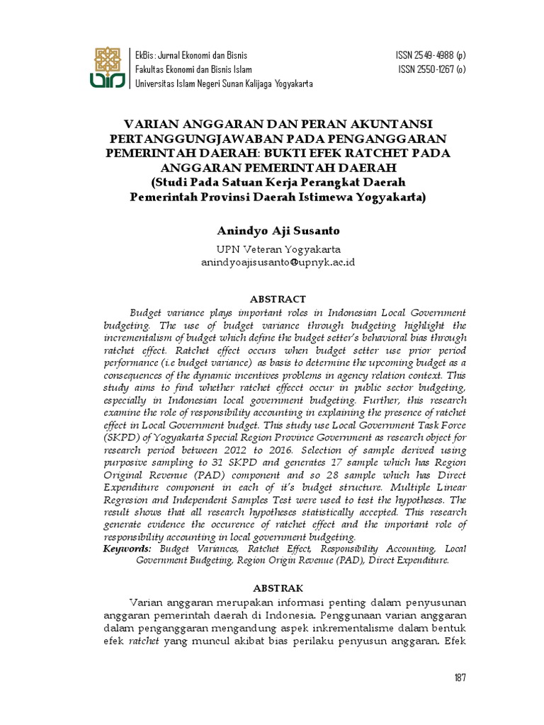 Keywords Budget Variances, Ratchet Effect, Responsibility Accounting, Local PDF Scientific