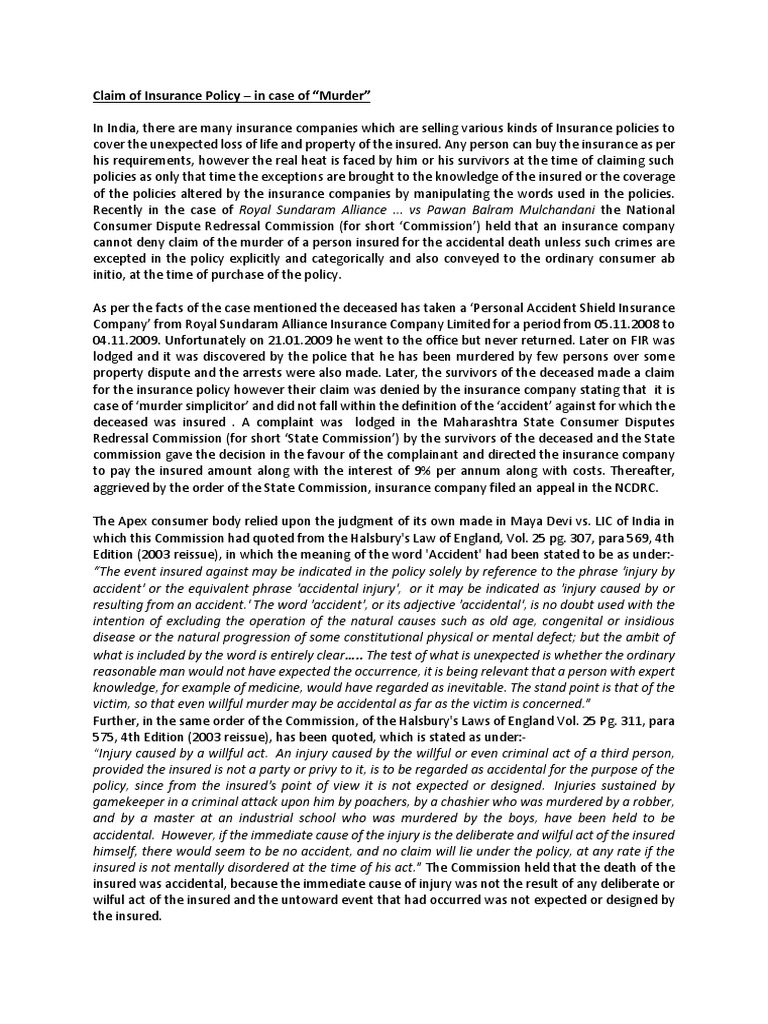 Article On NCDRC Decided Case On Insurance PDF Insurance Policy
