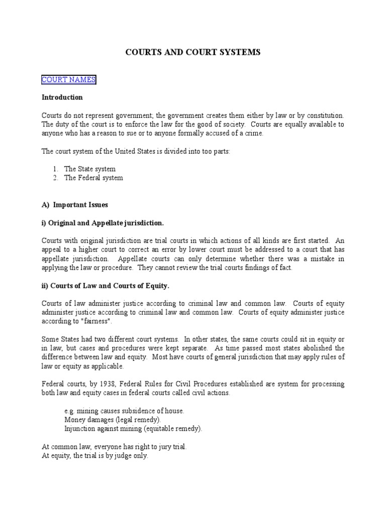 Courts and Court Systems PDF Equity (Law) United States District