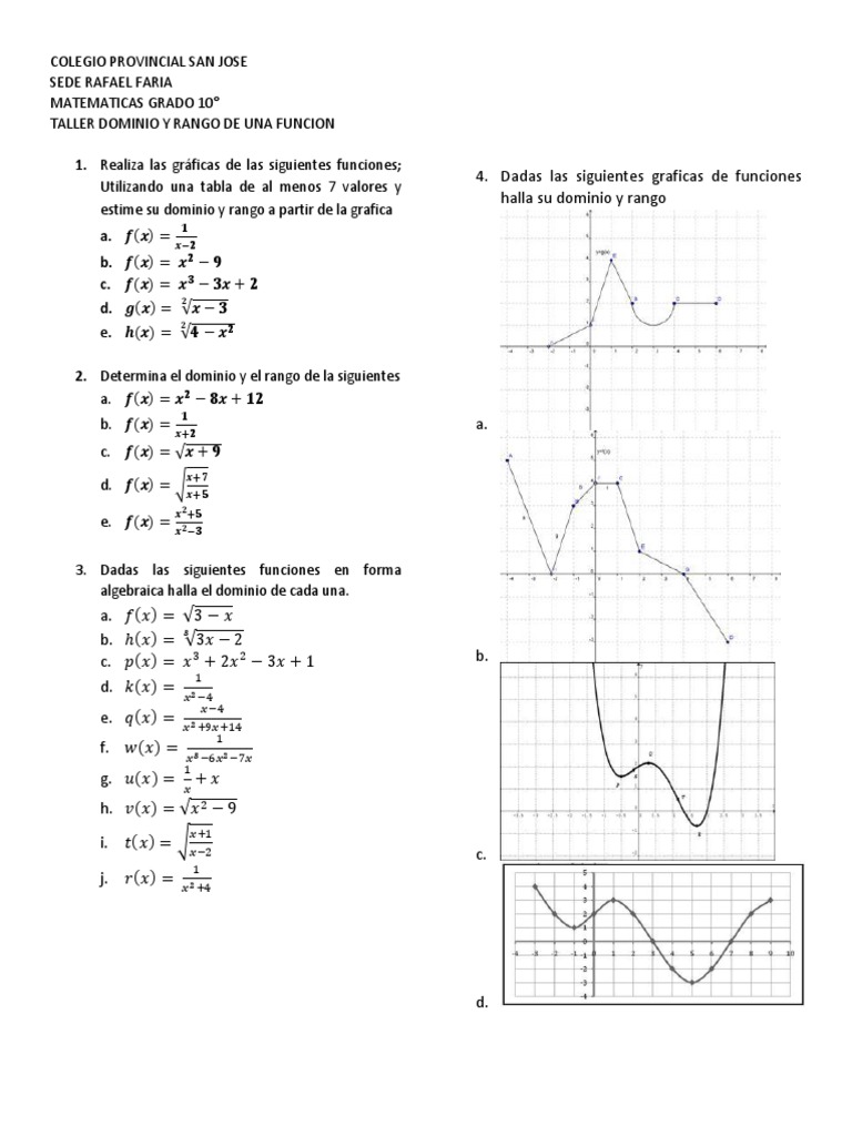 Taller Dominio Y Rango Pdf