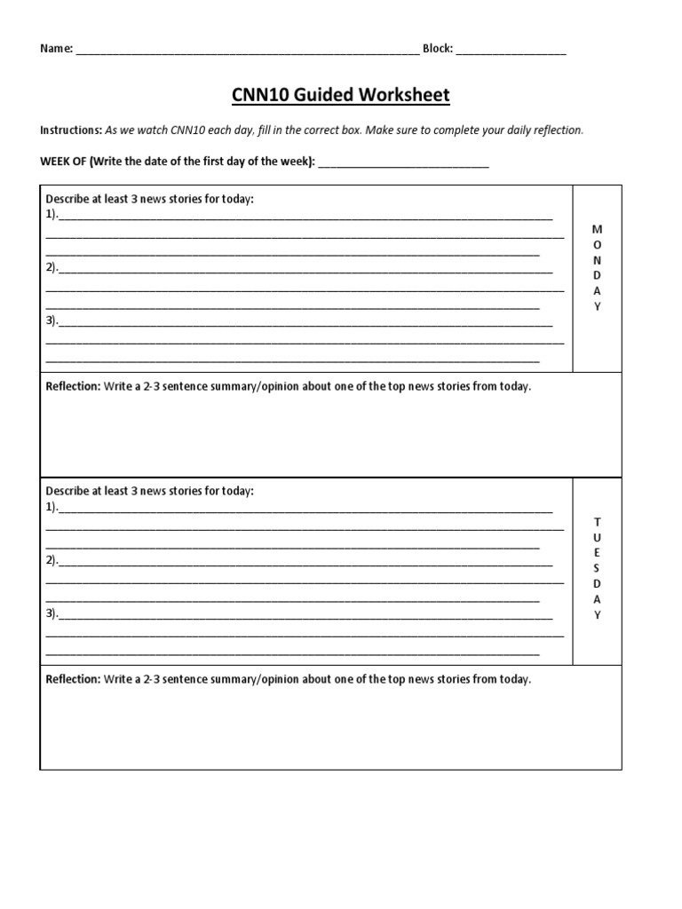 Free Printable Cnn 10 Worksheet