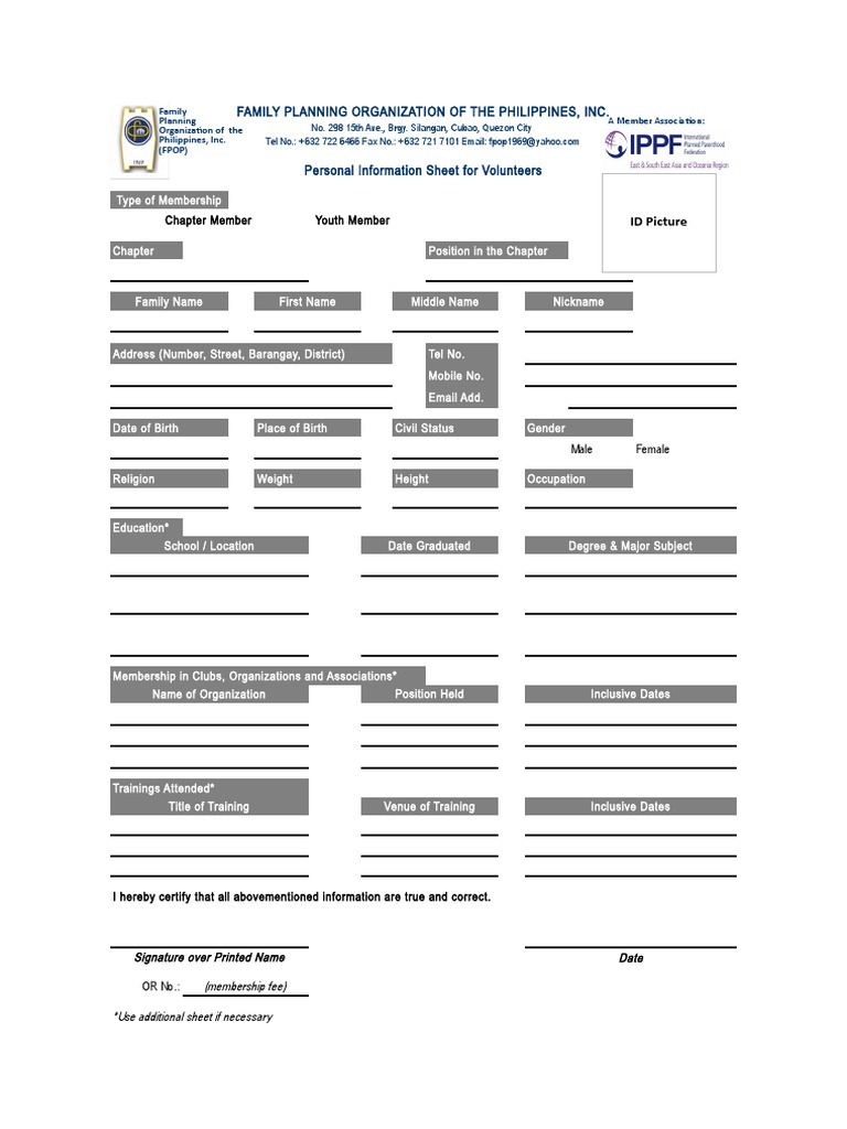 Volunteer Information Sheet | PDF