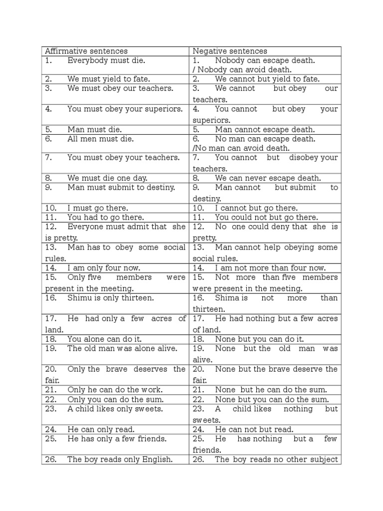 Affirmative Sentences