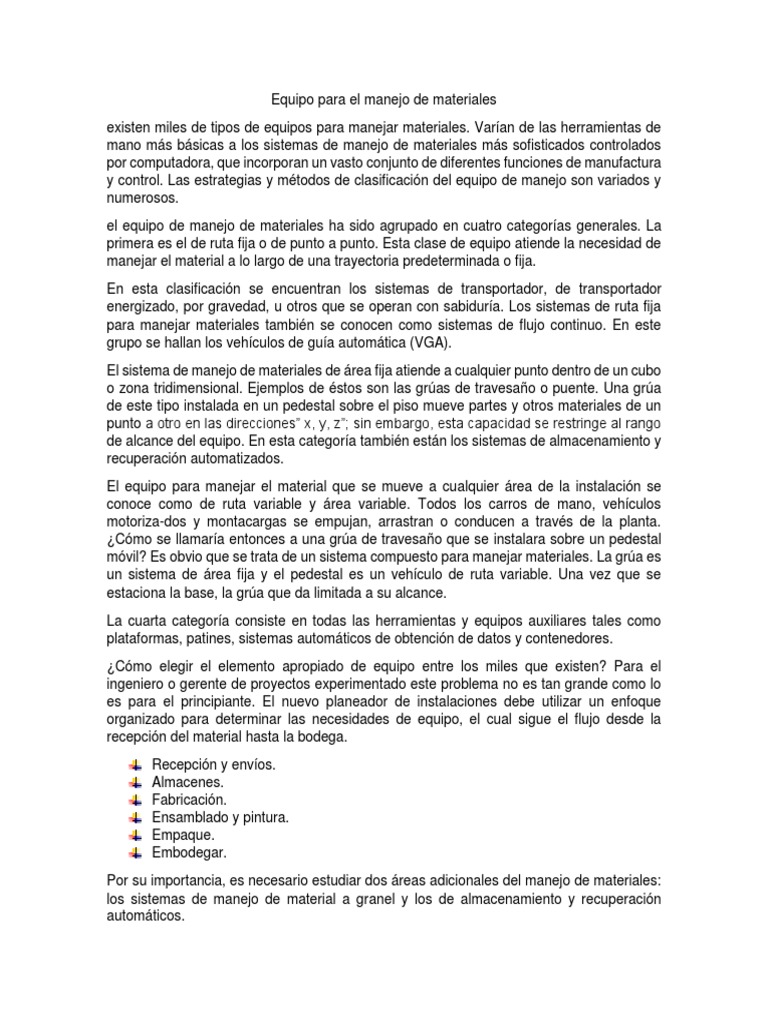 Tipos de Equipos para Manejo de Materiales | PDF | Camión | Máquina ...