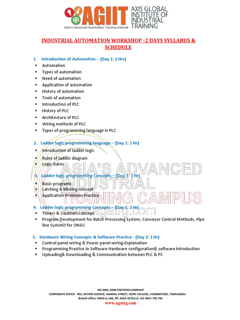 2 Days Industrial Automation Syllabus PDF Programmable Logic