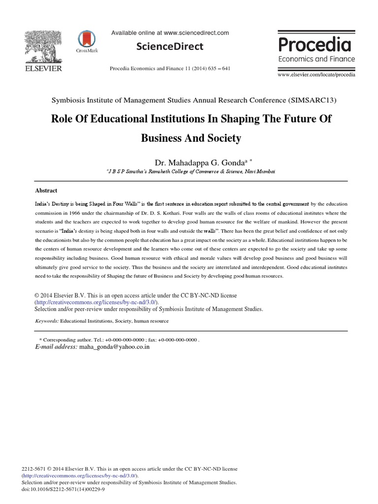 Role of Educational Institutions in Shaping The Future of Business and ...